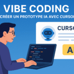 Développeur créant un prototype d’application IA avec l’outil Cursor dans le cadre du concept de vibe coding.